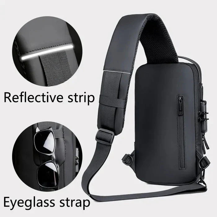 Men's Sleek Anti-theft PU Leather Crossbody Bag - USB Charging, Stylish Print & Zip Closure