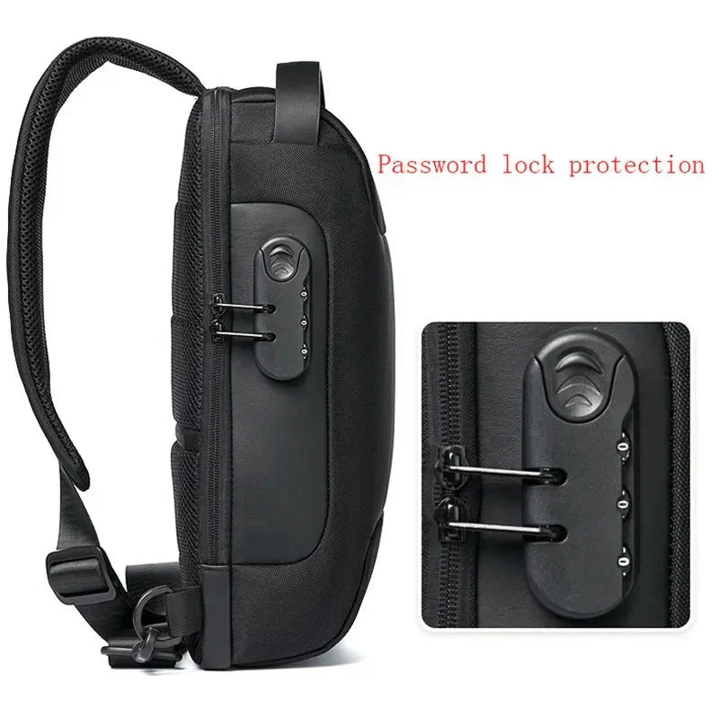 Men's Sleek Anti-theft PU Leather Crossbody Bag - USB Charging, Stylish Print & Zip Closure