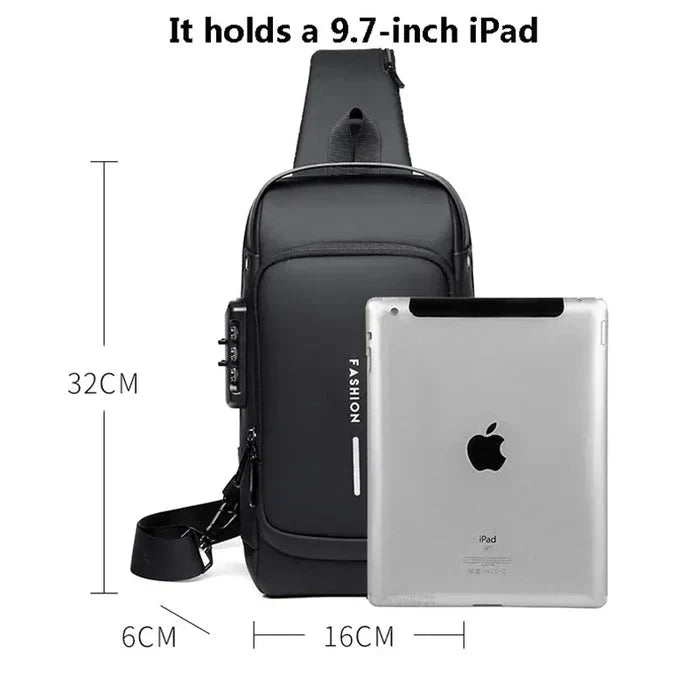 Men's Sleek Anti-theft PU Leather Crossbody Bag - USB Charging, Stylish Print & Zip Closure